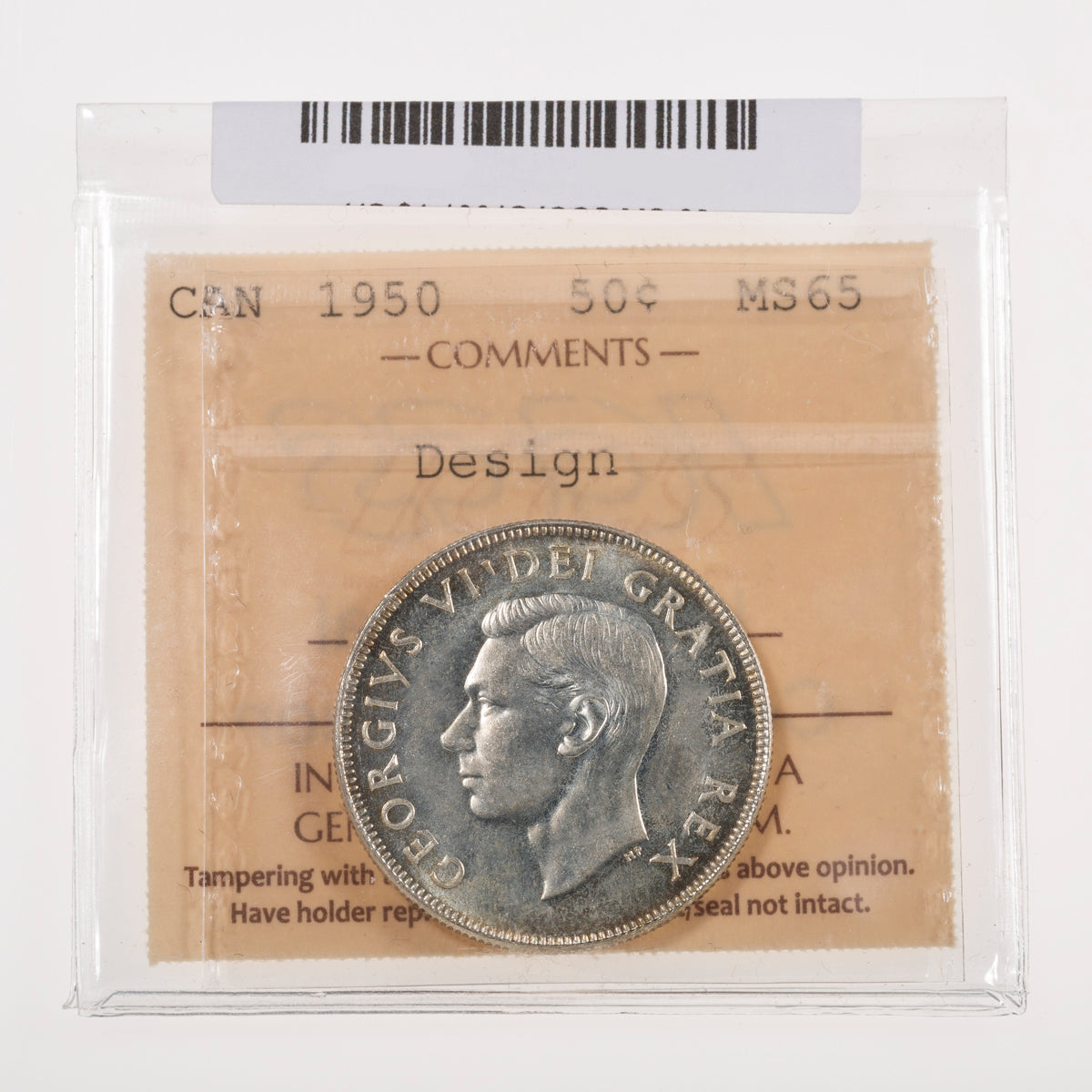 50 Cent 1950 Design ICCS MS-65