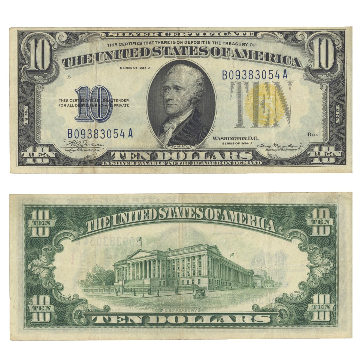 US $10 1934A FR-2309 Prefix B Suffix A VF-25
