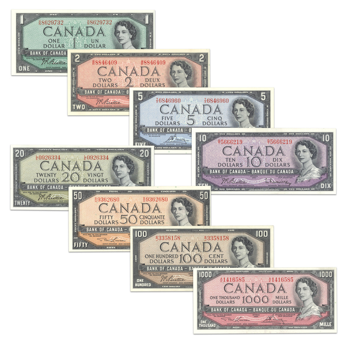 $1 - $1000 1954 Modified Series 8 Banknote Set