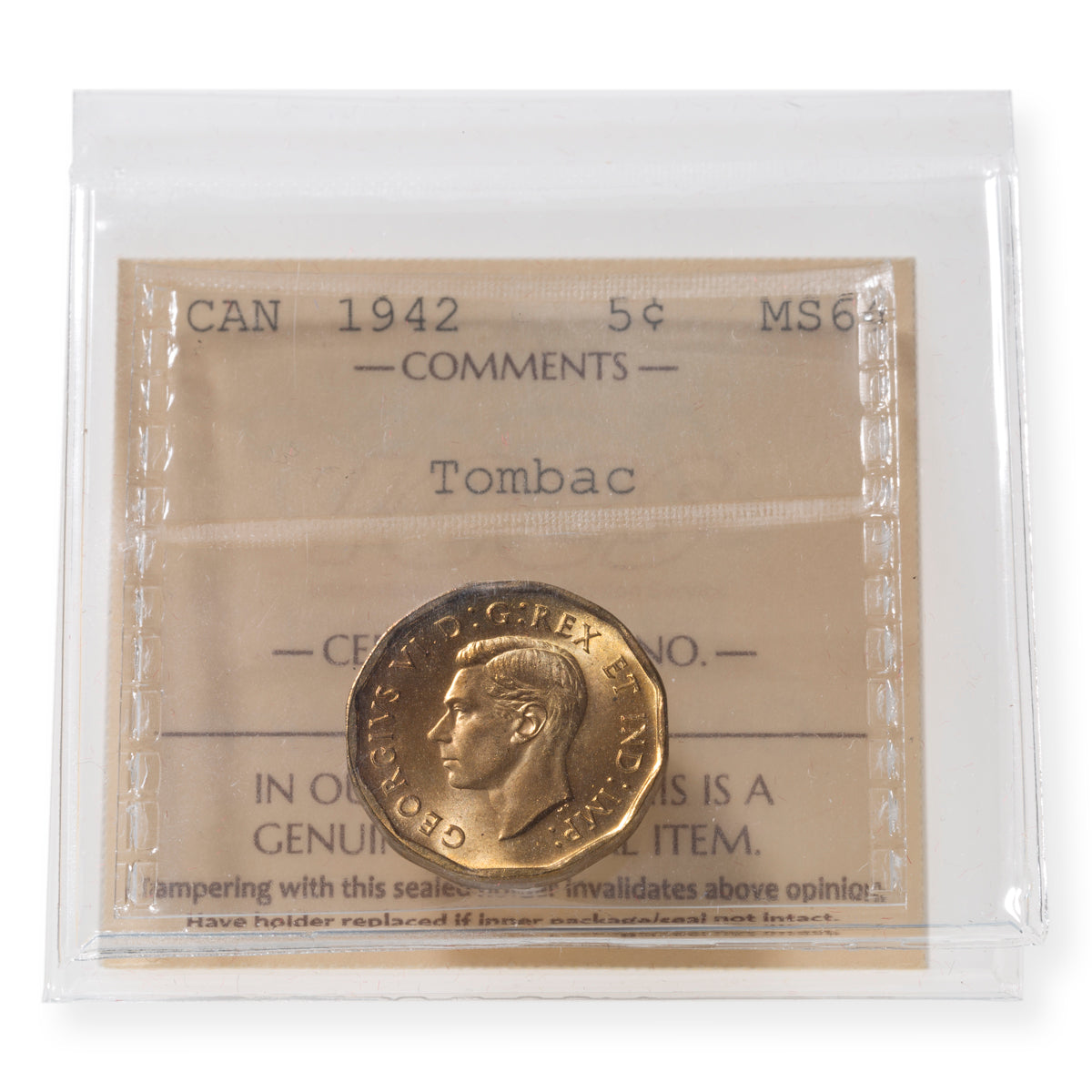 5 Cent 1942 Tombac ICCS MS-64