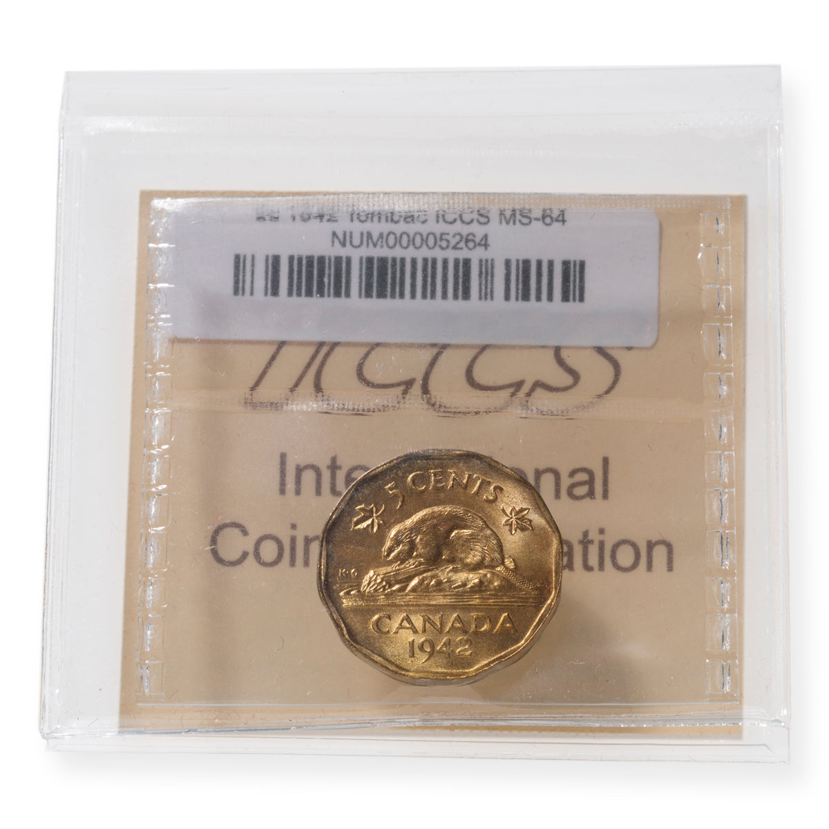 5 Cent 1942 Tombac ICCS MS-64