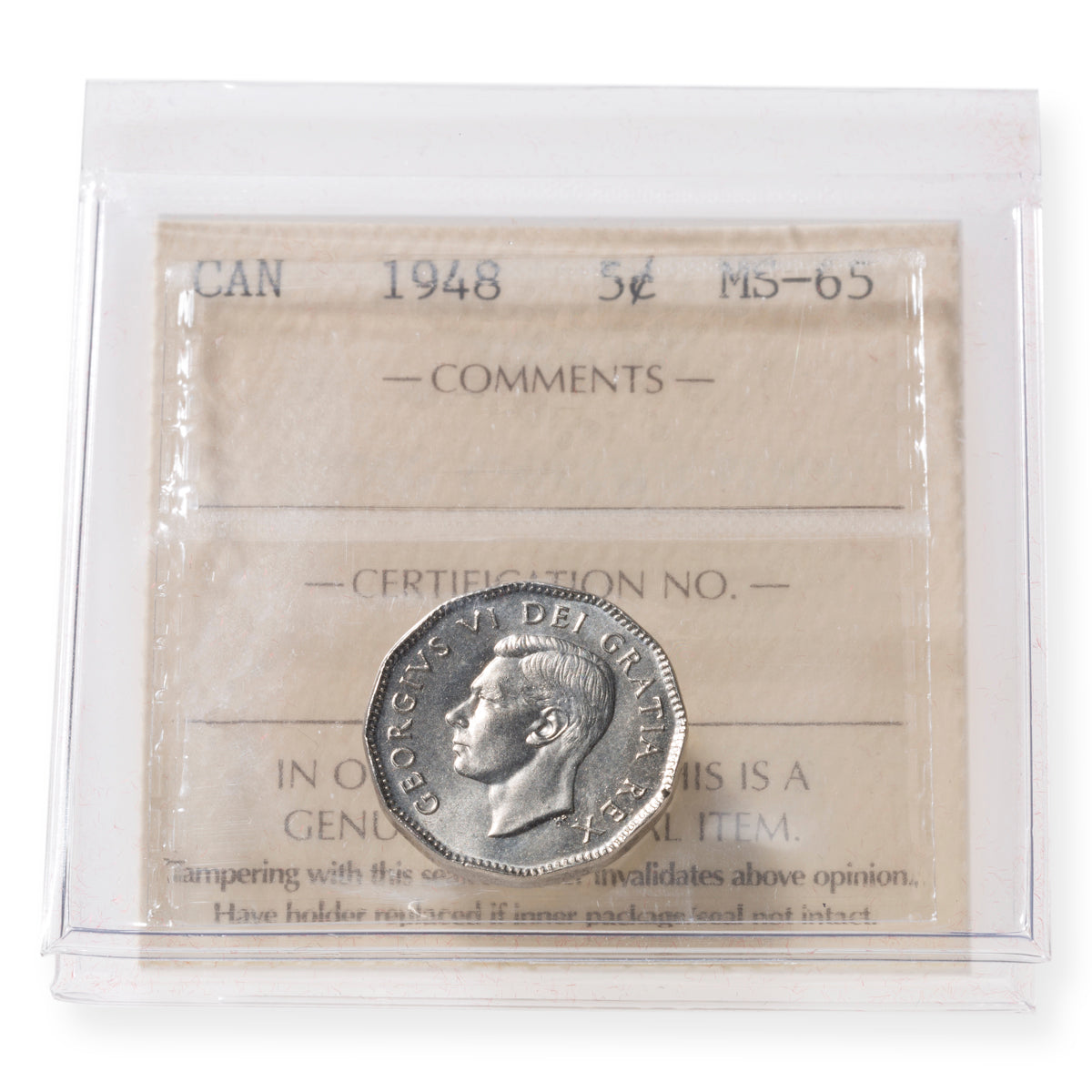 5 Cent 1948 ICCS MS-65