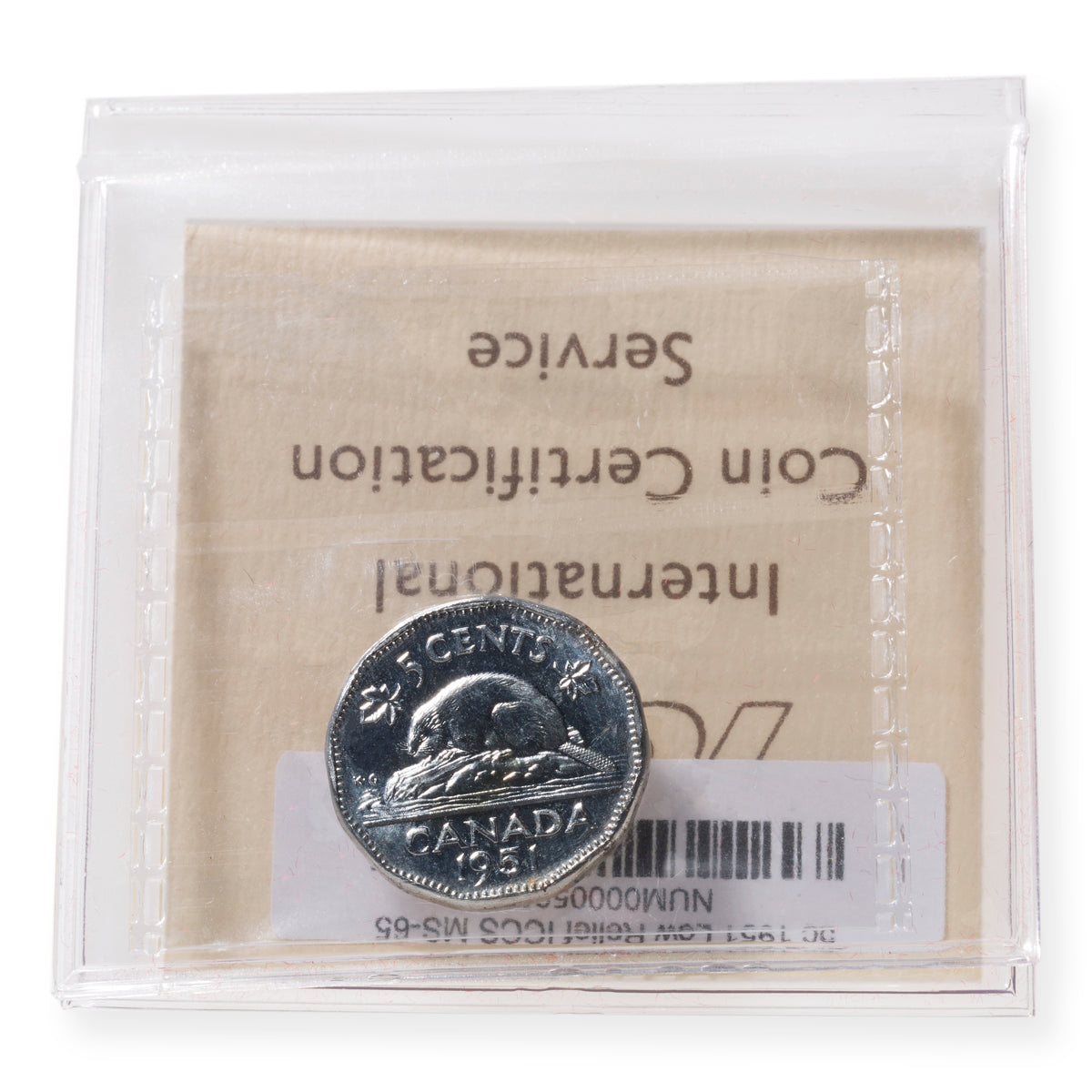 5 Cent 1951 Low Relief ICCS MS-65