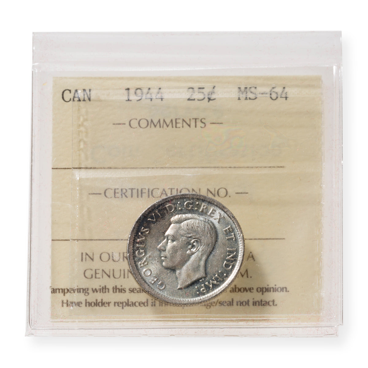 25 Cent 1944 ICCS MS-64