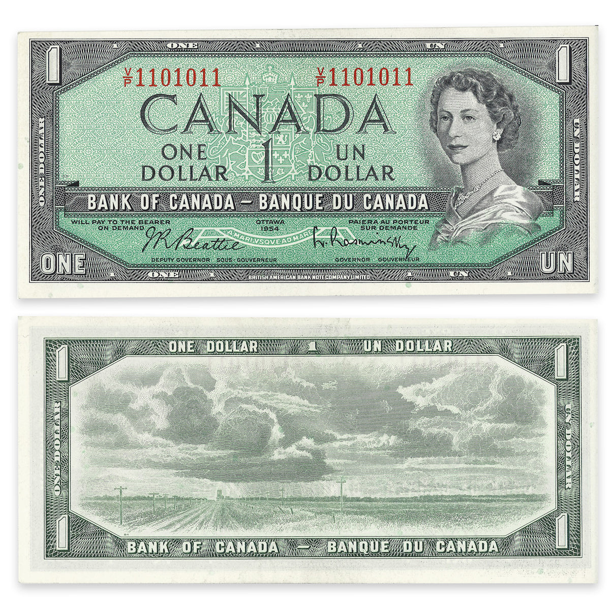 $1 1954 V-P CH UNC - Binary Number - 2 Digit Radar