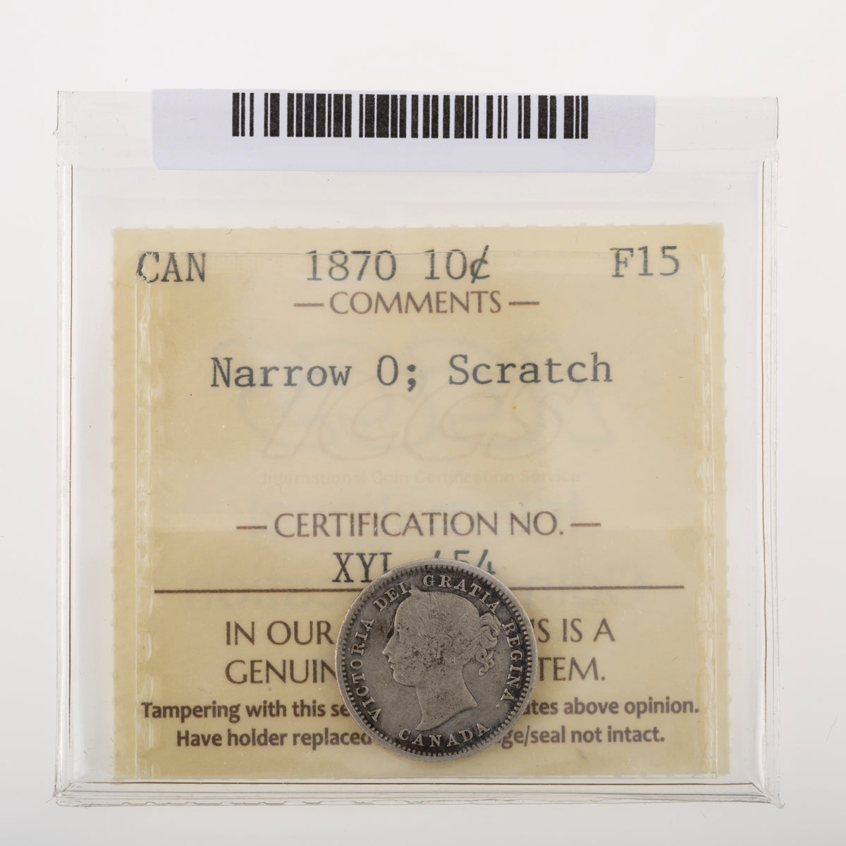 10 Cent 1870 Narrow 0 ICCS F-15