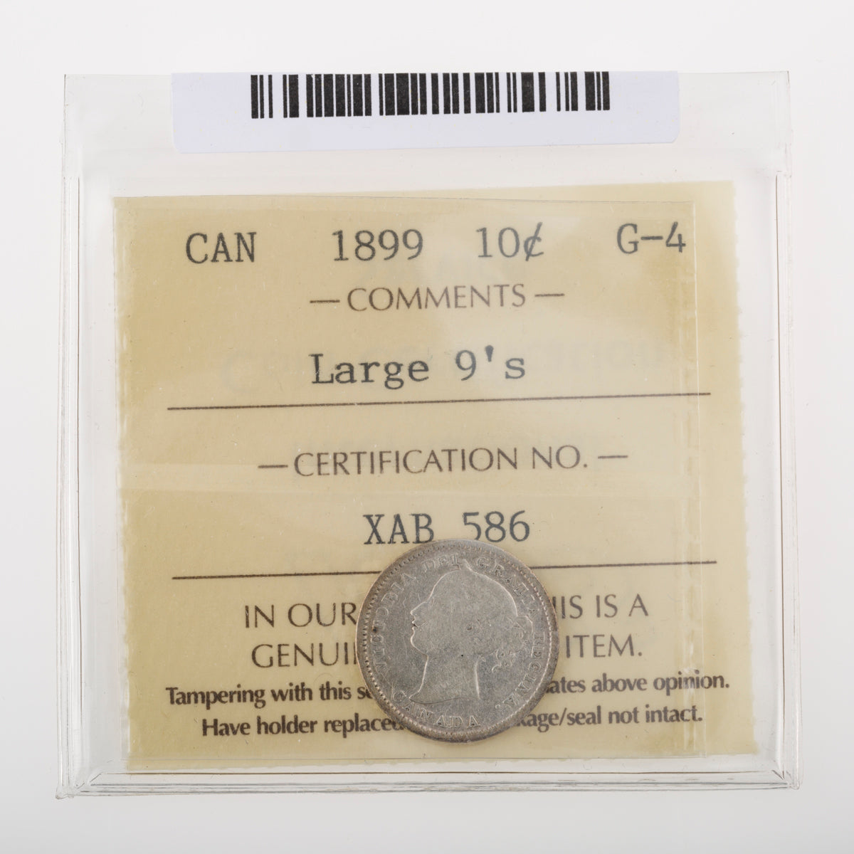 10 Cent 1899 Large 9's ICCS G-4