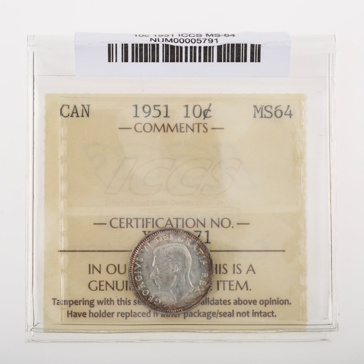10 Cent 1951 ICCS MS-64