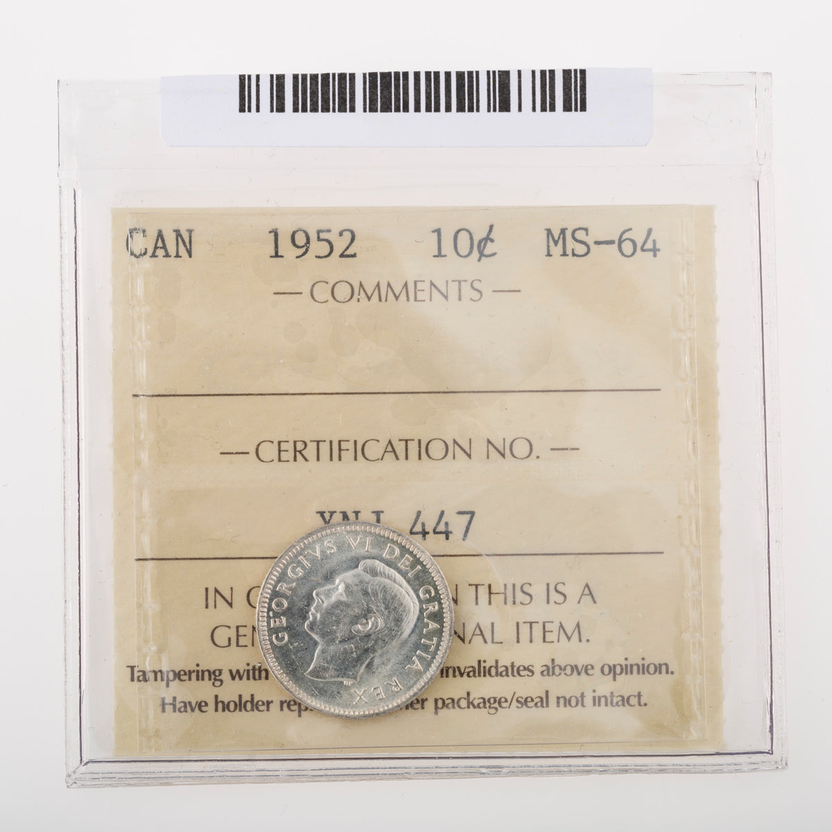 10 Cent 1952 ICCS MS-64