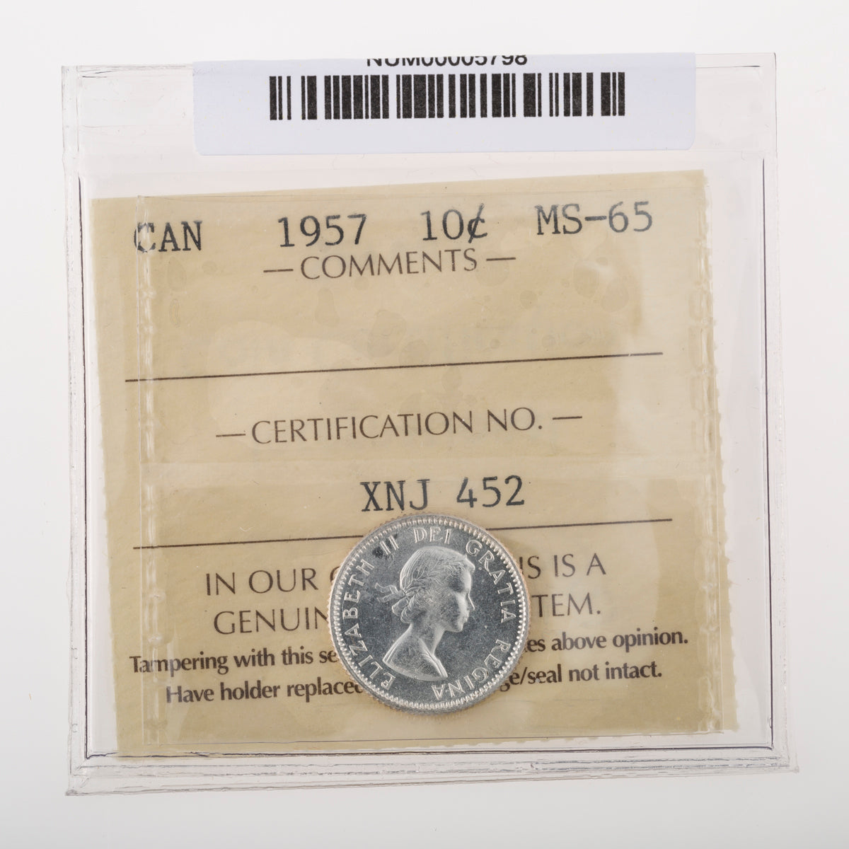 10 Cent 1957 ICCS MS-65