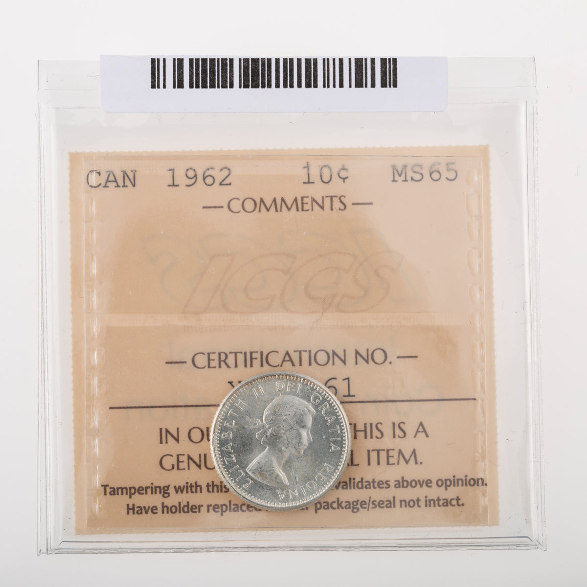 10 Cent 1962 ICCS MS-65