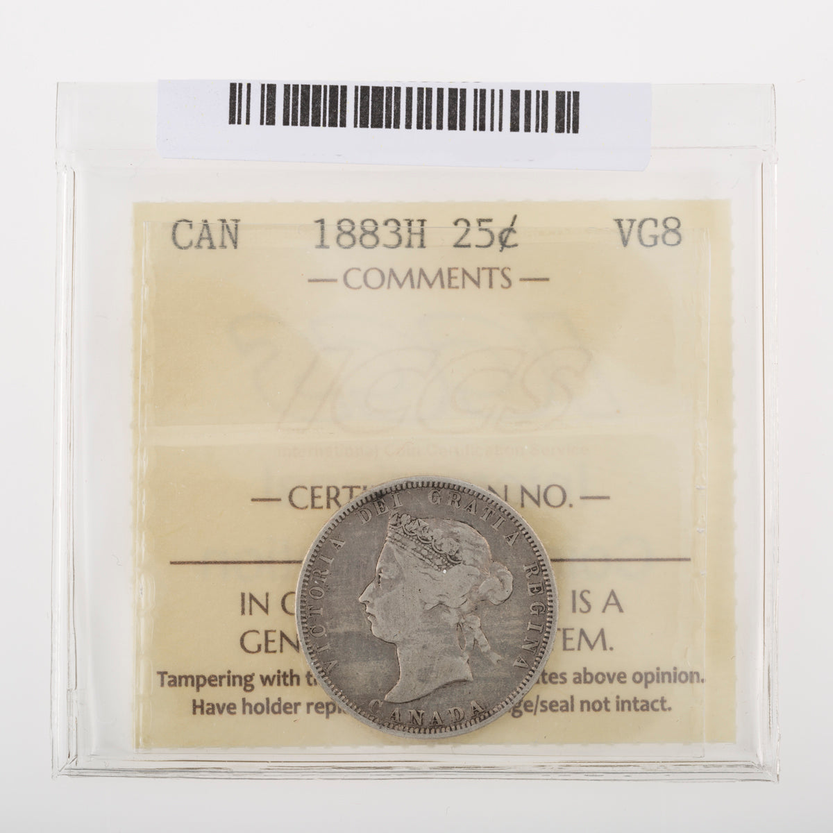25 Cent 1883H ICCS VG-8
