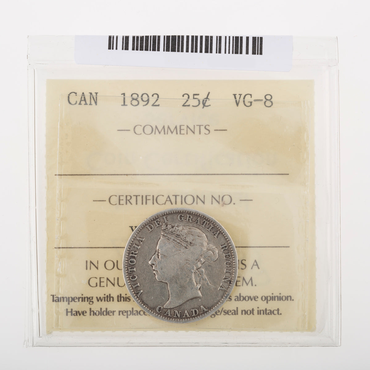 25 Cent 1892 ICCS VG-8