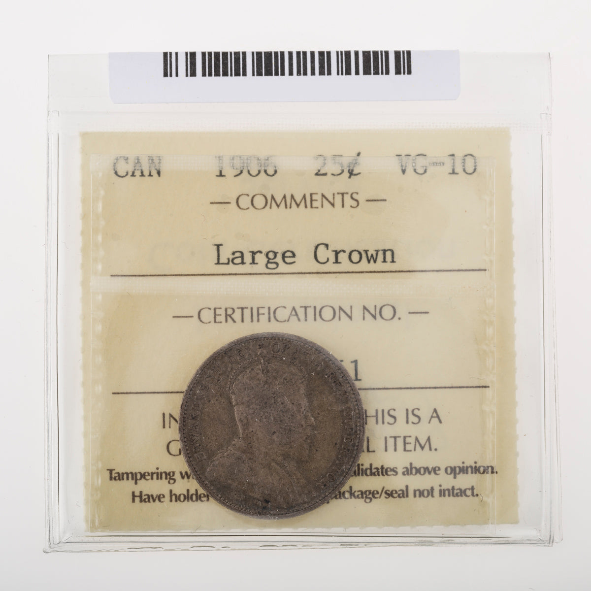 25 Cent 1906 Large Crown ICCS VG-10