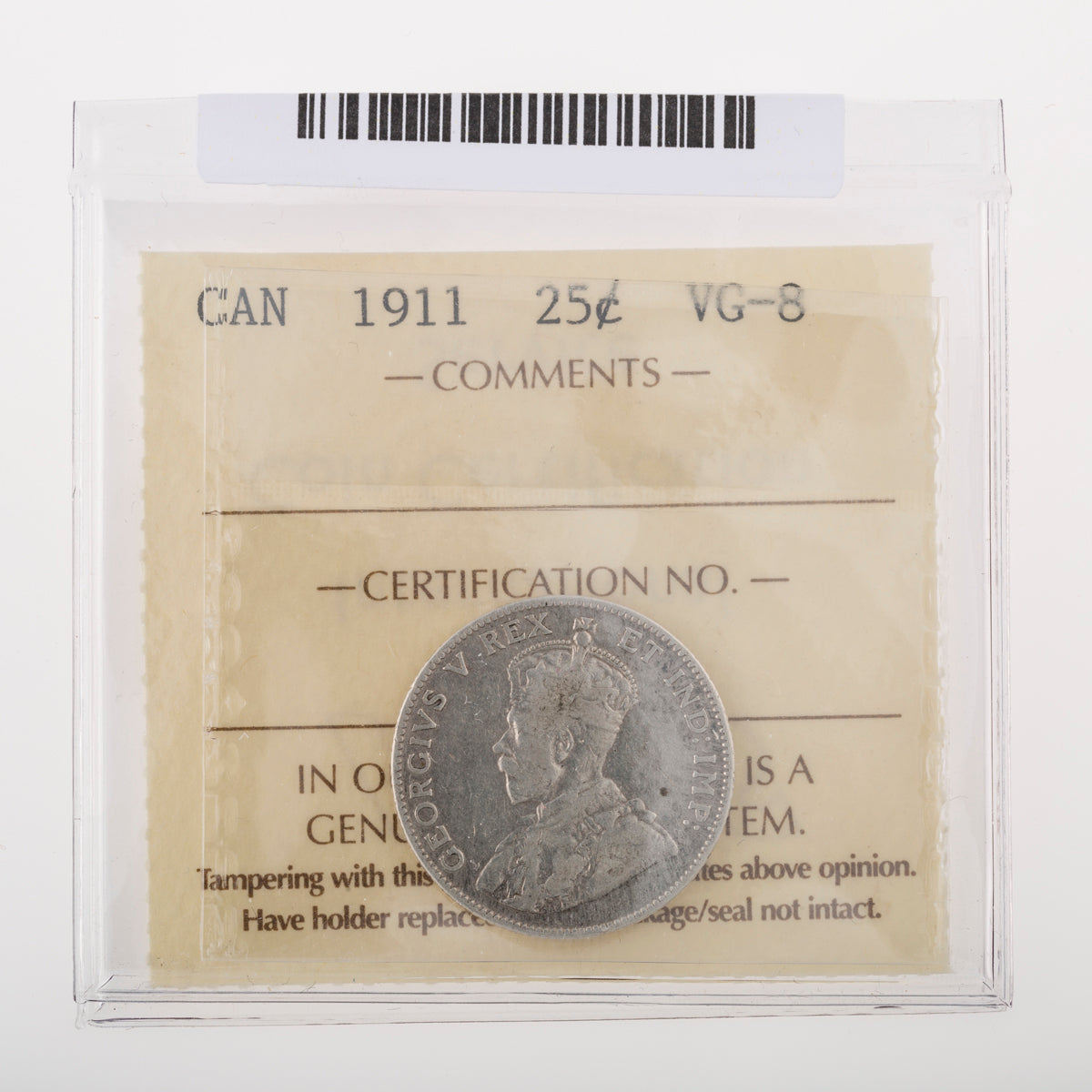 25 Cent 1911 ICCS VG-8