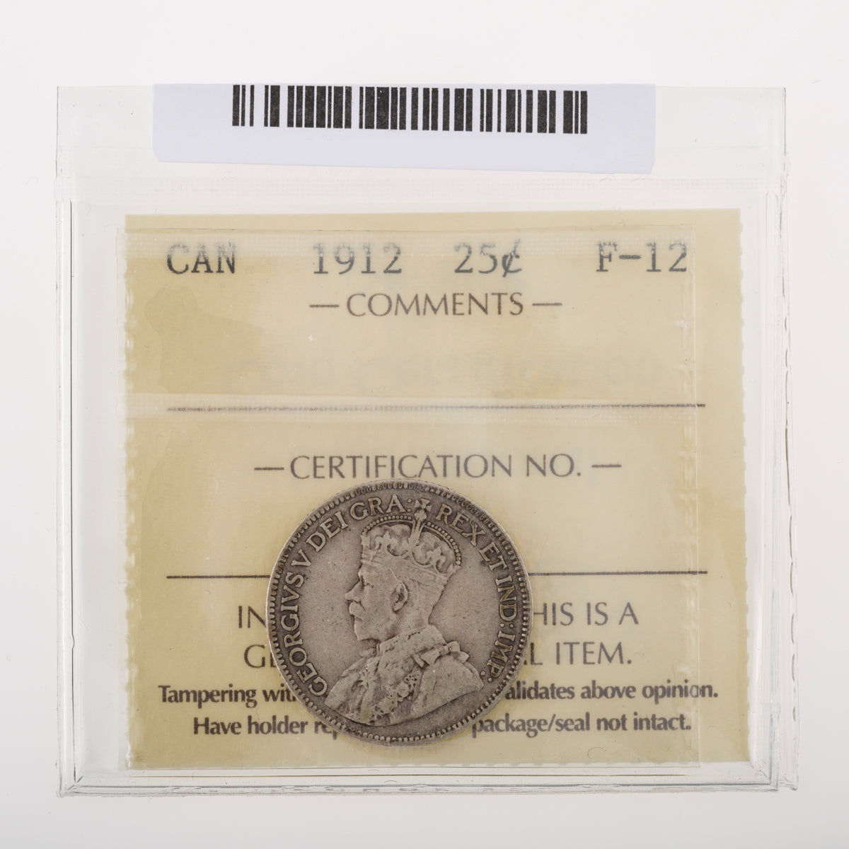25 Cent 1912 ICCS F-12