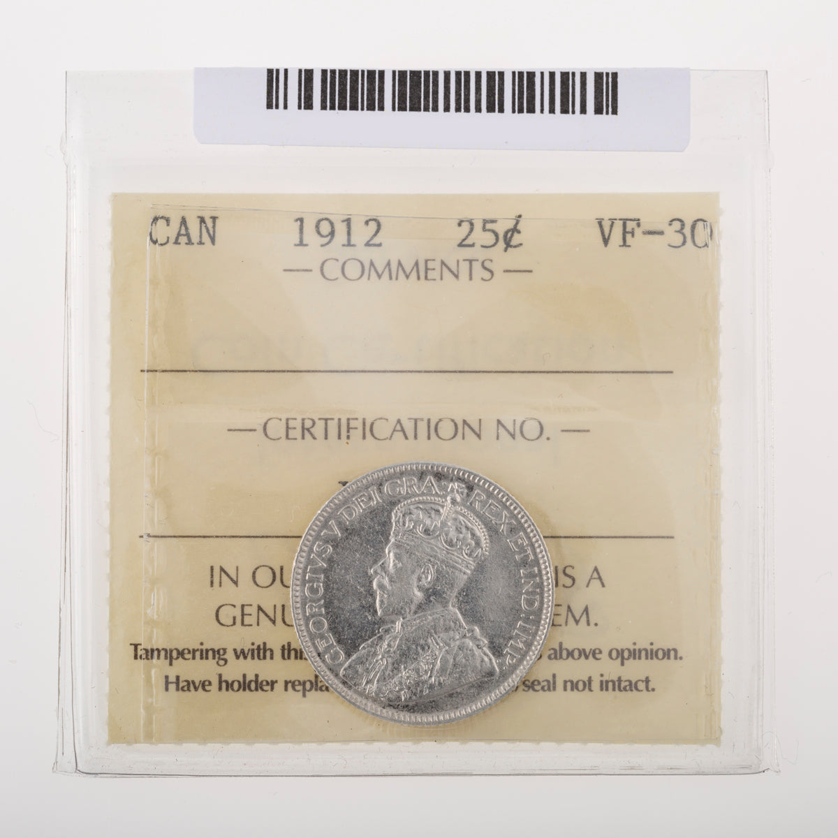 25 Cent 1912 ICCS VF-30