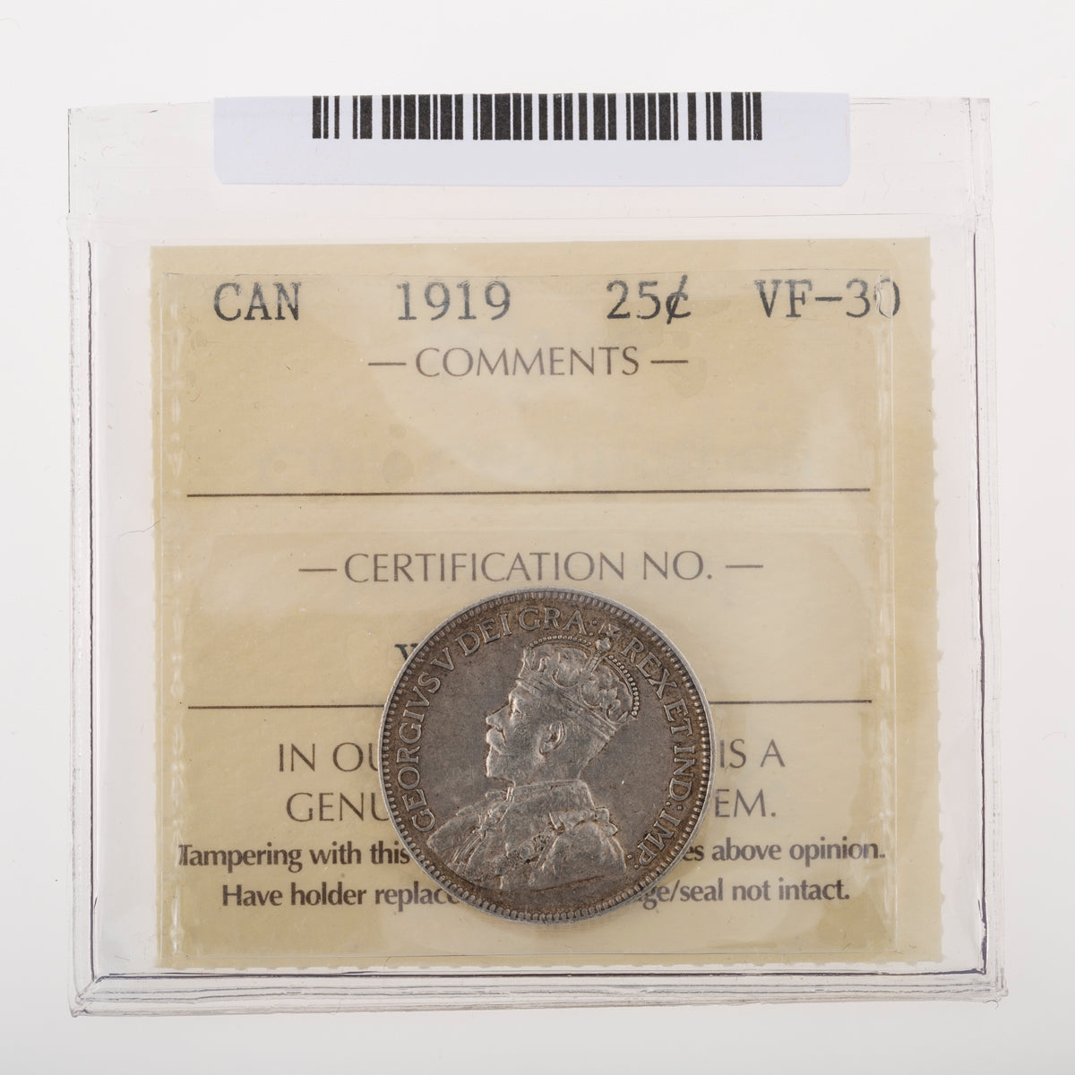 25 Cent 1919 ICCS VF-30