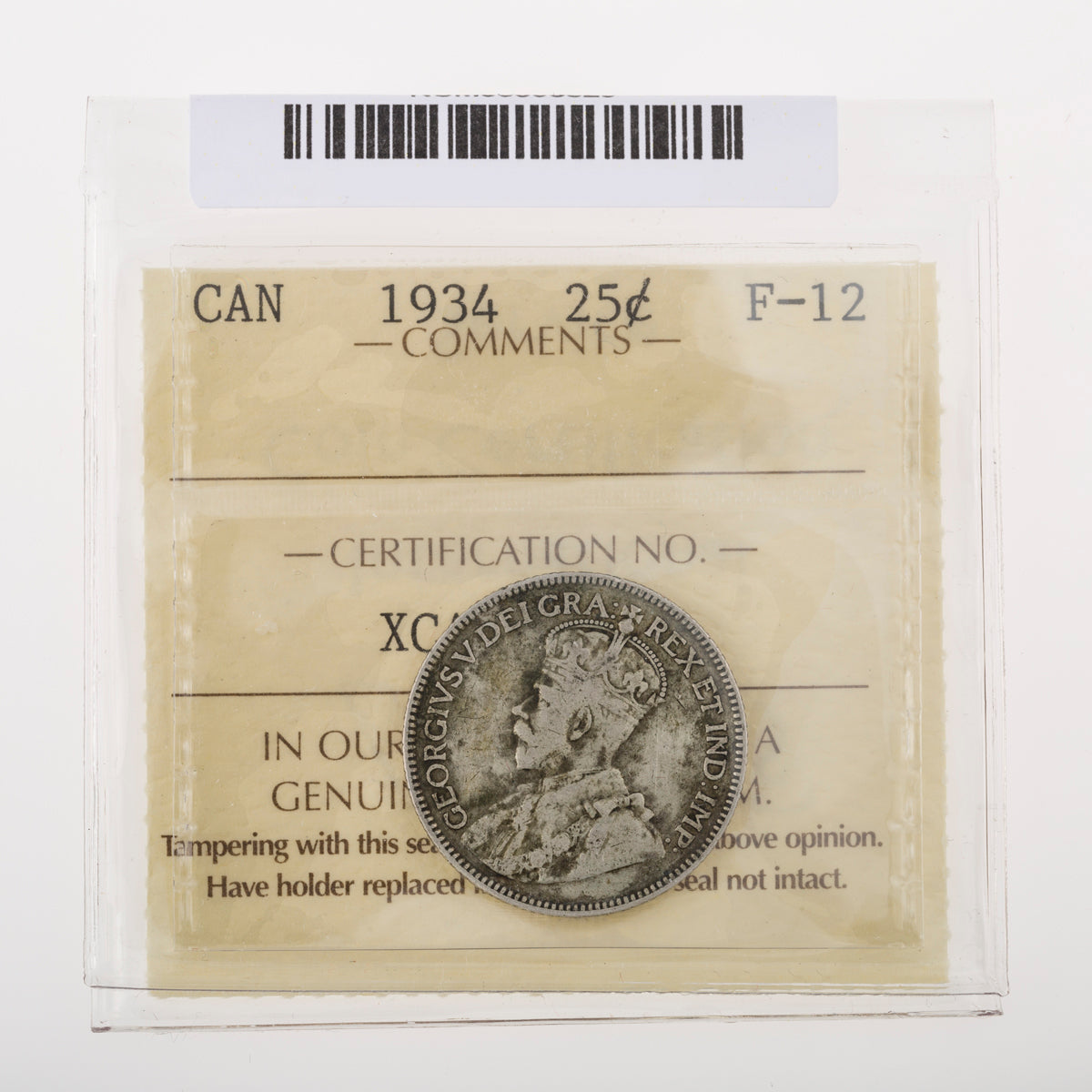 25 Cent 1934 ICCS F-12