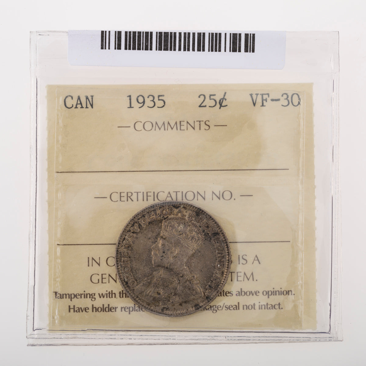 25 Cent 1935 ICCS VF-30