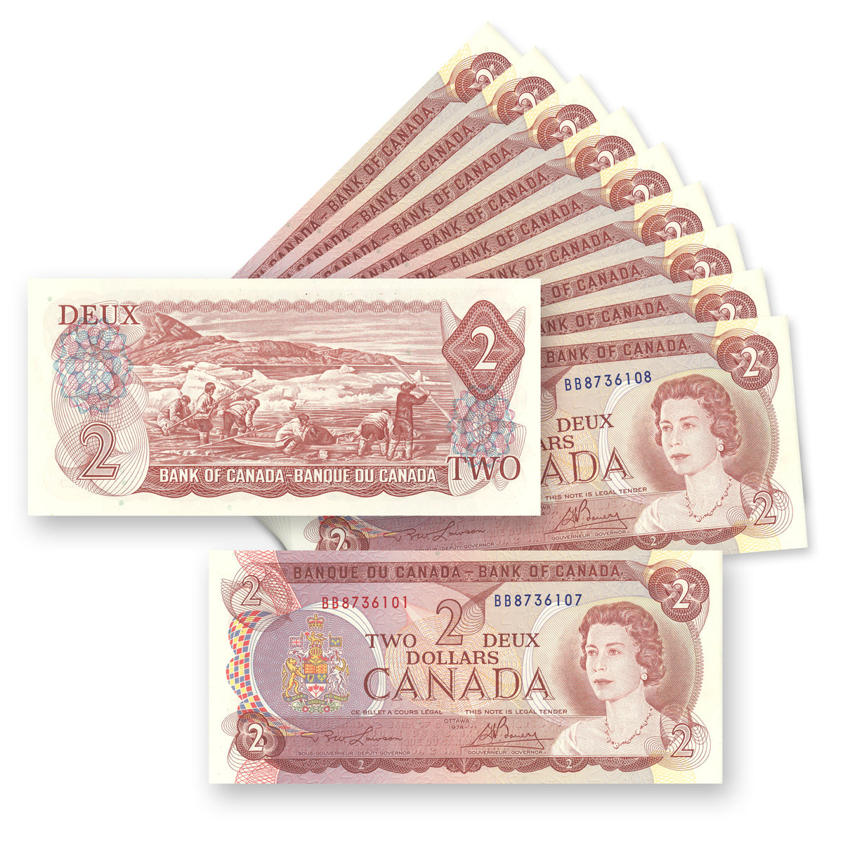 $2 1974 Consecutive Lawson-Bouey; 2 letters Prefix BB GUNC-65