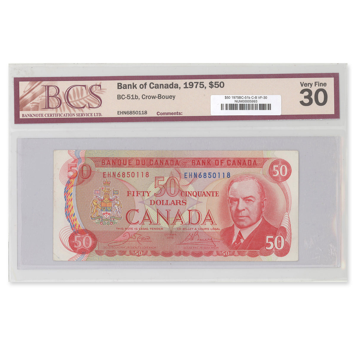 $50 1975 BC-51b Crow-Bouey Prefix EHN BCS VF-30