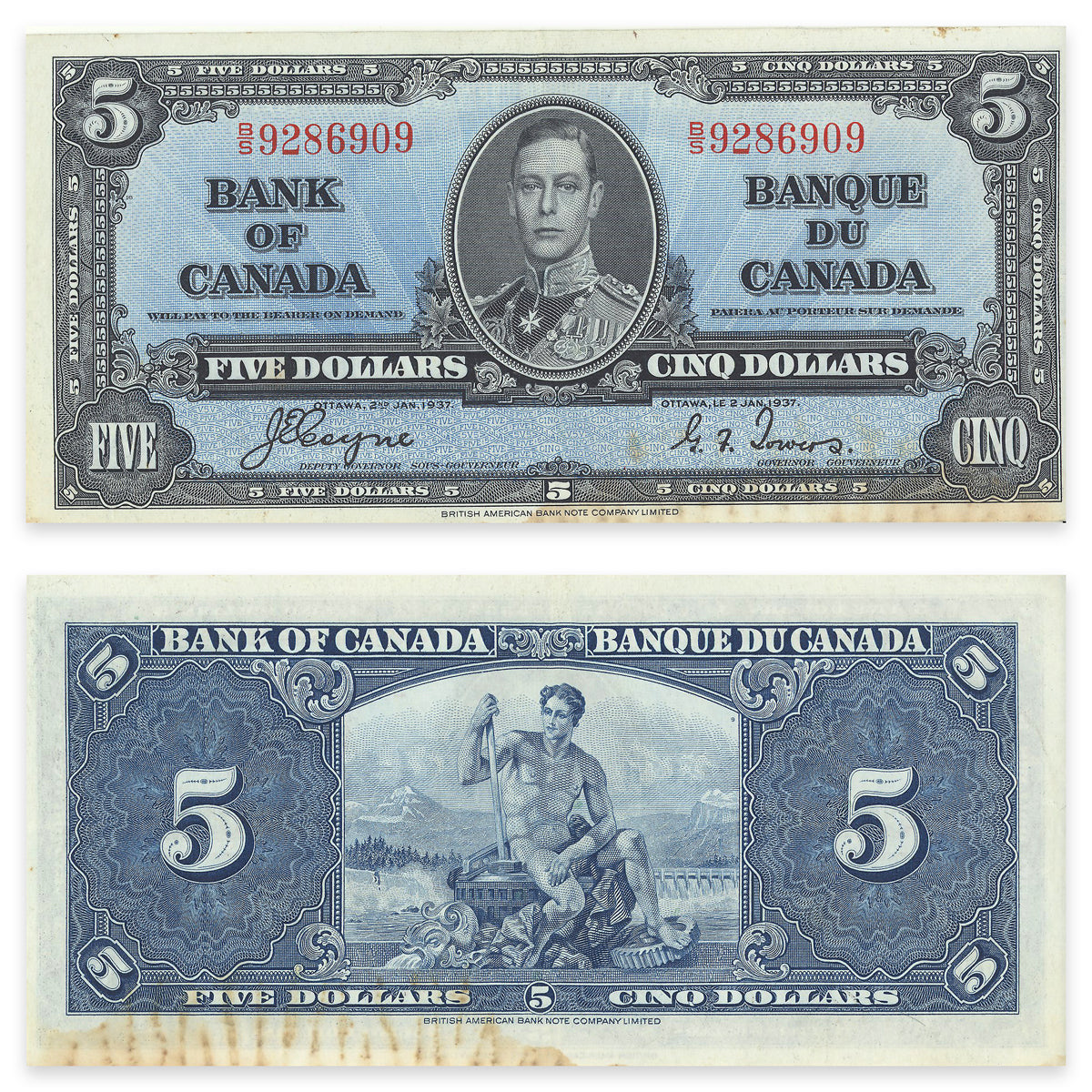 $5 1937 BC-23c Coyne-Towers Prefix B/S EF-40