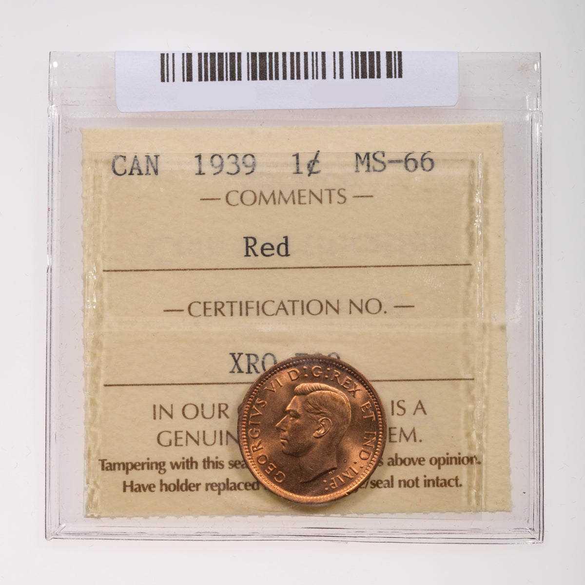 1 Cent 1939 ICCS MS-66