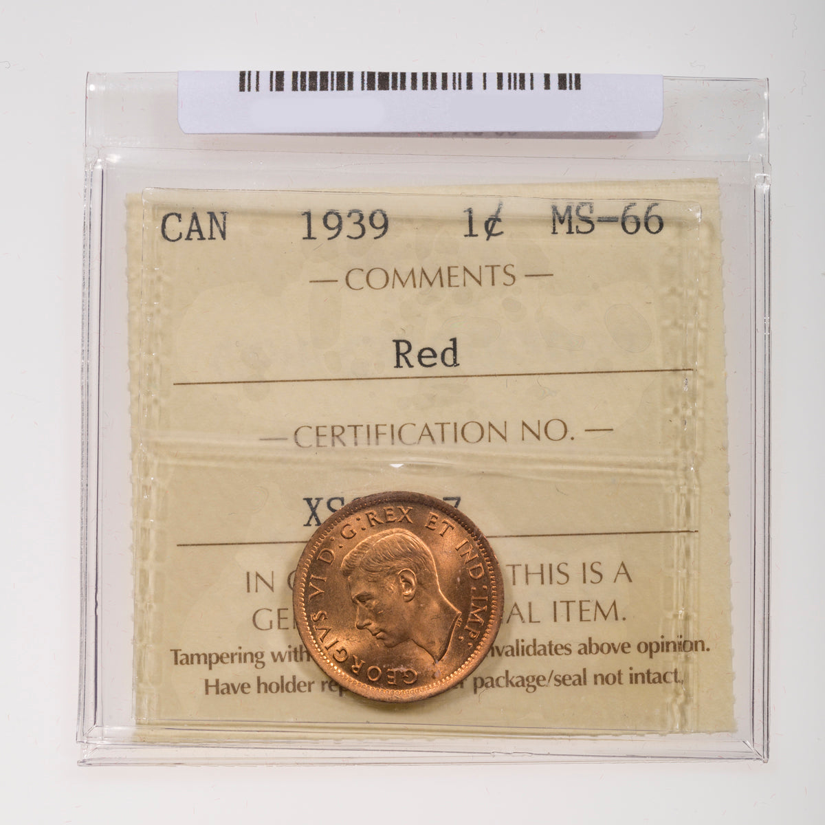 1 Cent 1939 ICCS MS-66