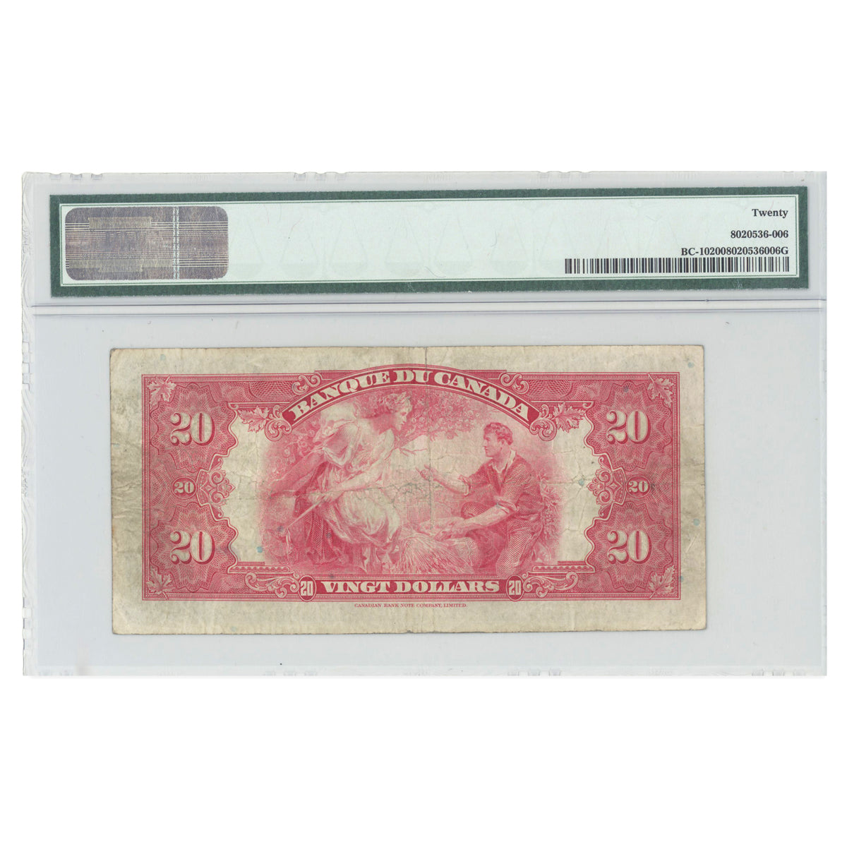 $20 1935 BC-10 Osborne-Towers Prefix F PMG VF-20