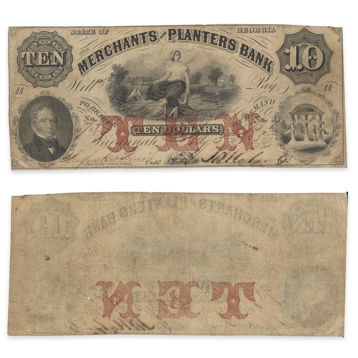 $10 1856 US Merchants and Planters Bank Savannah, Georgia