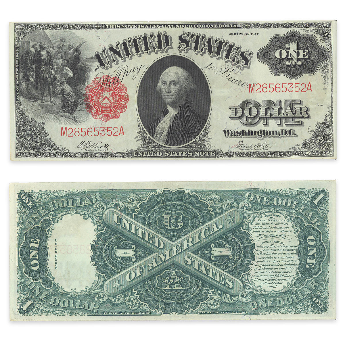 $1 1917 US FR #38 Ellotte-White Prefix M Suffix A AU+