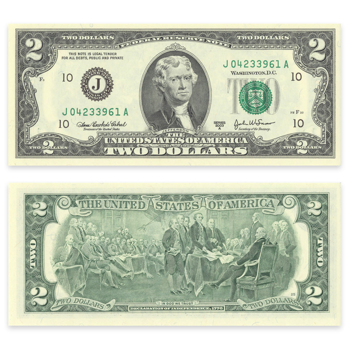 $2 2003 US Cabral-Snow Prefix J Suffix A