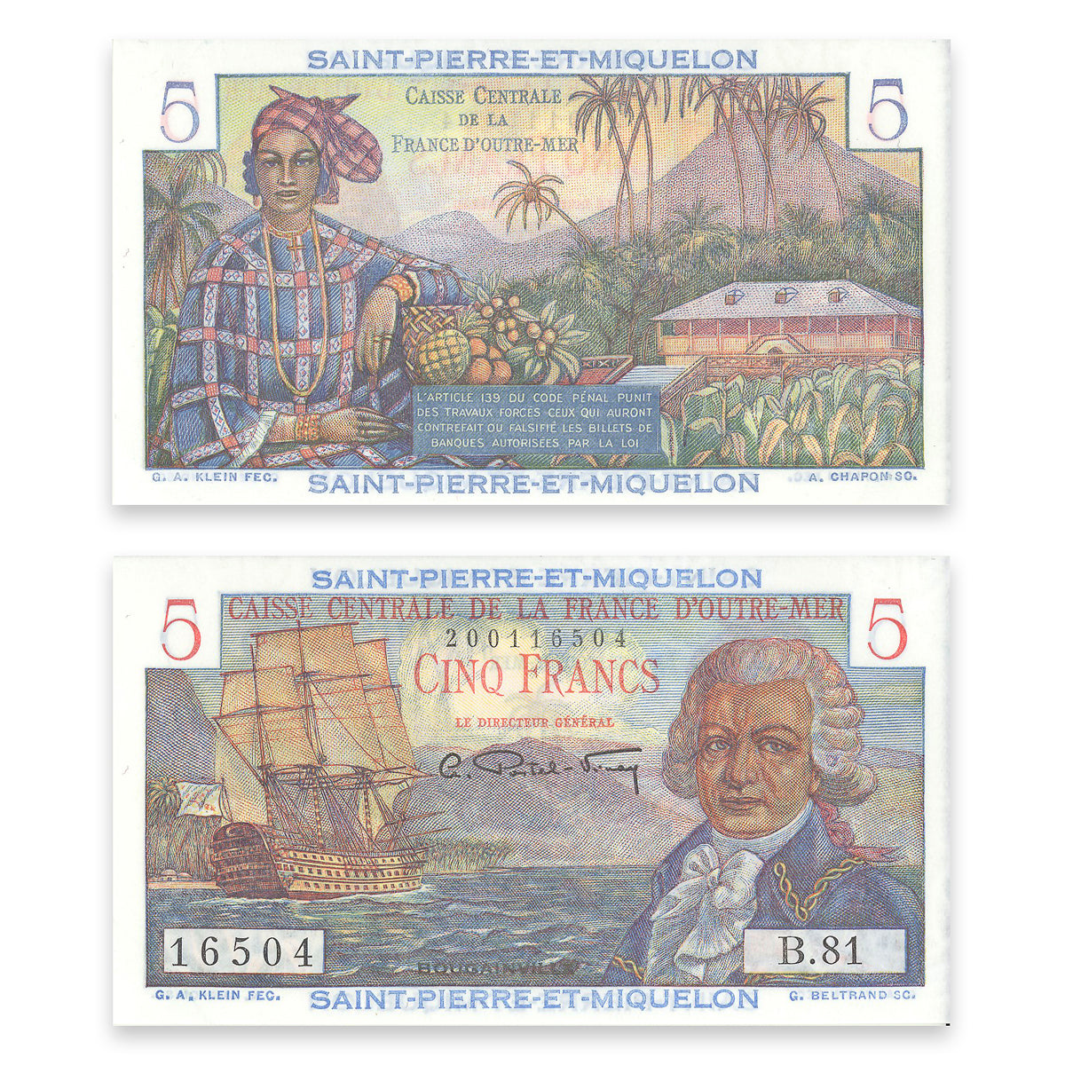 Saint Pierre & Miquelon 5 Francs 1950-1960 KM 22c UNC-60