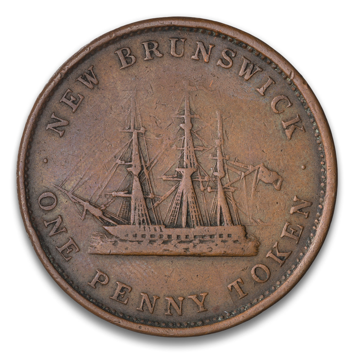 New Brunswick Base 1 penny token 1843