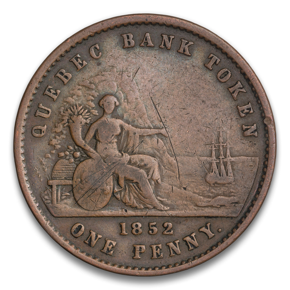 Quebec Bank Base 1 penny token 1852