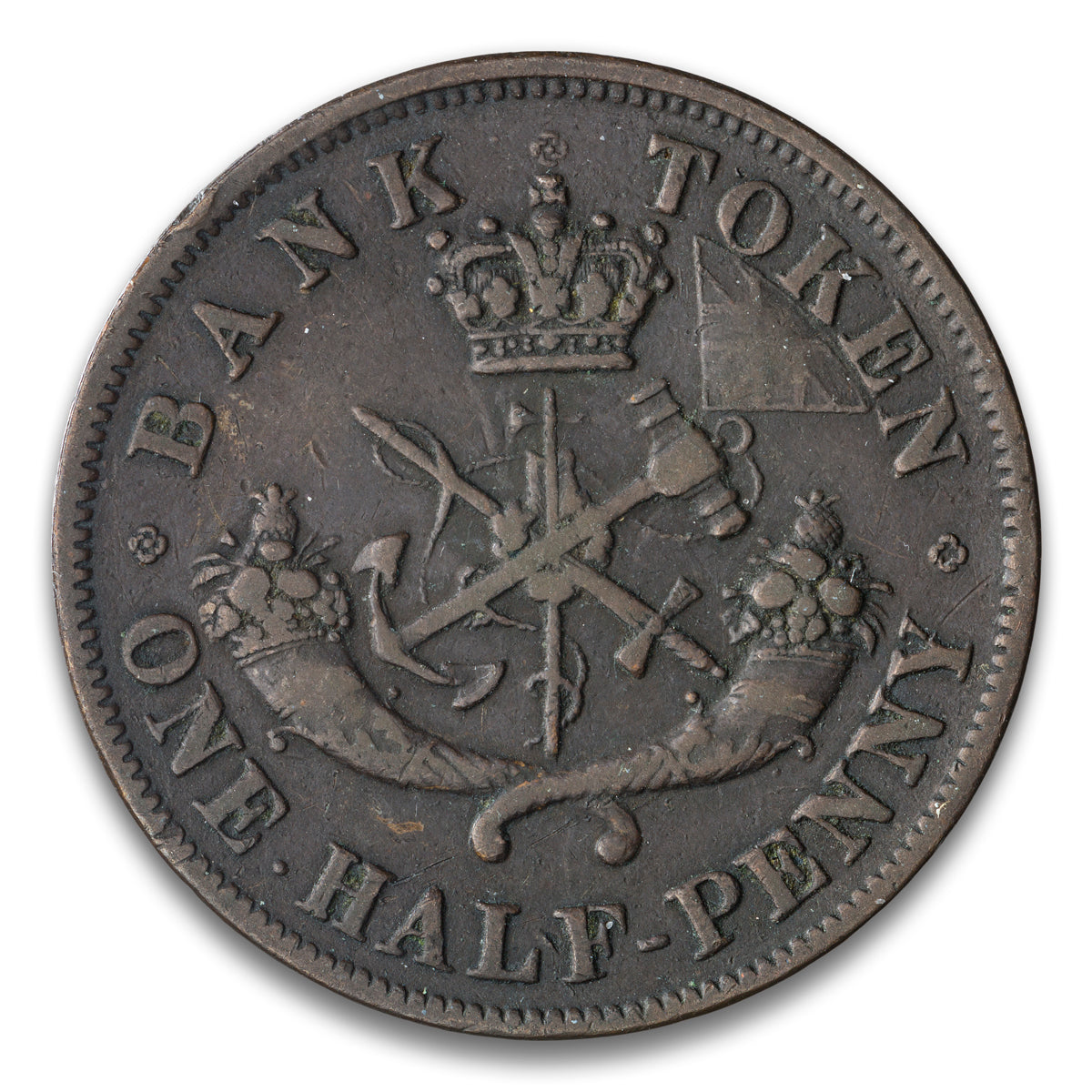Bank of Upper Canada Base 1/2 penny token 1854