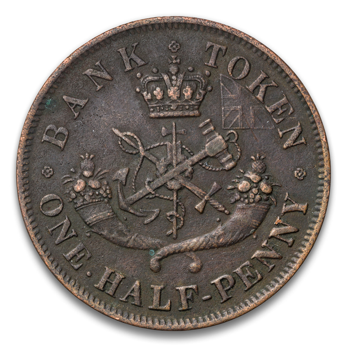 Bank of Upper Canada Base 1/2 penny token 1857