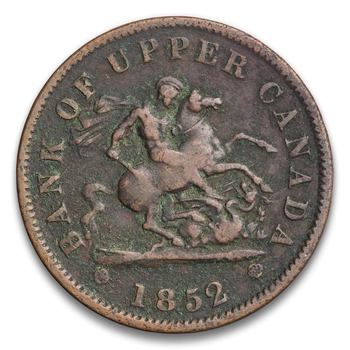 Bank of Upper Canada Narrow '2' Base 1 penny token 1852