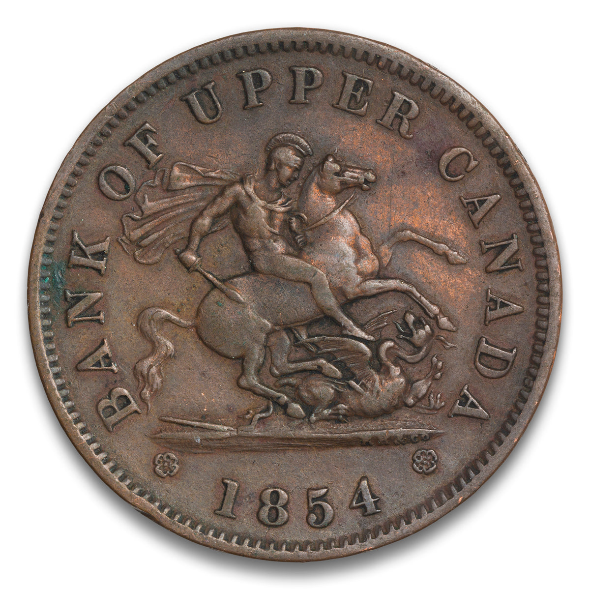 Bank of Upper Canada Base 1 penny token 1854