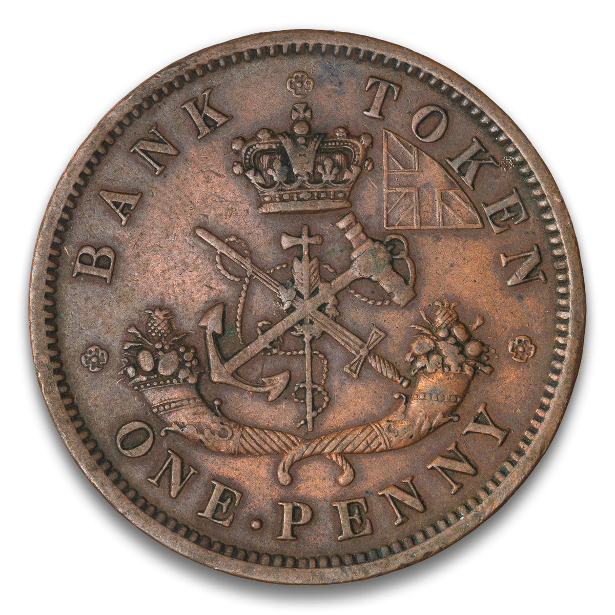 Bank of Upper Canada Base 1 penny token 1854