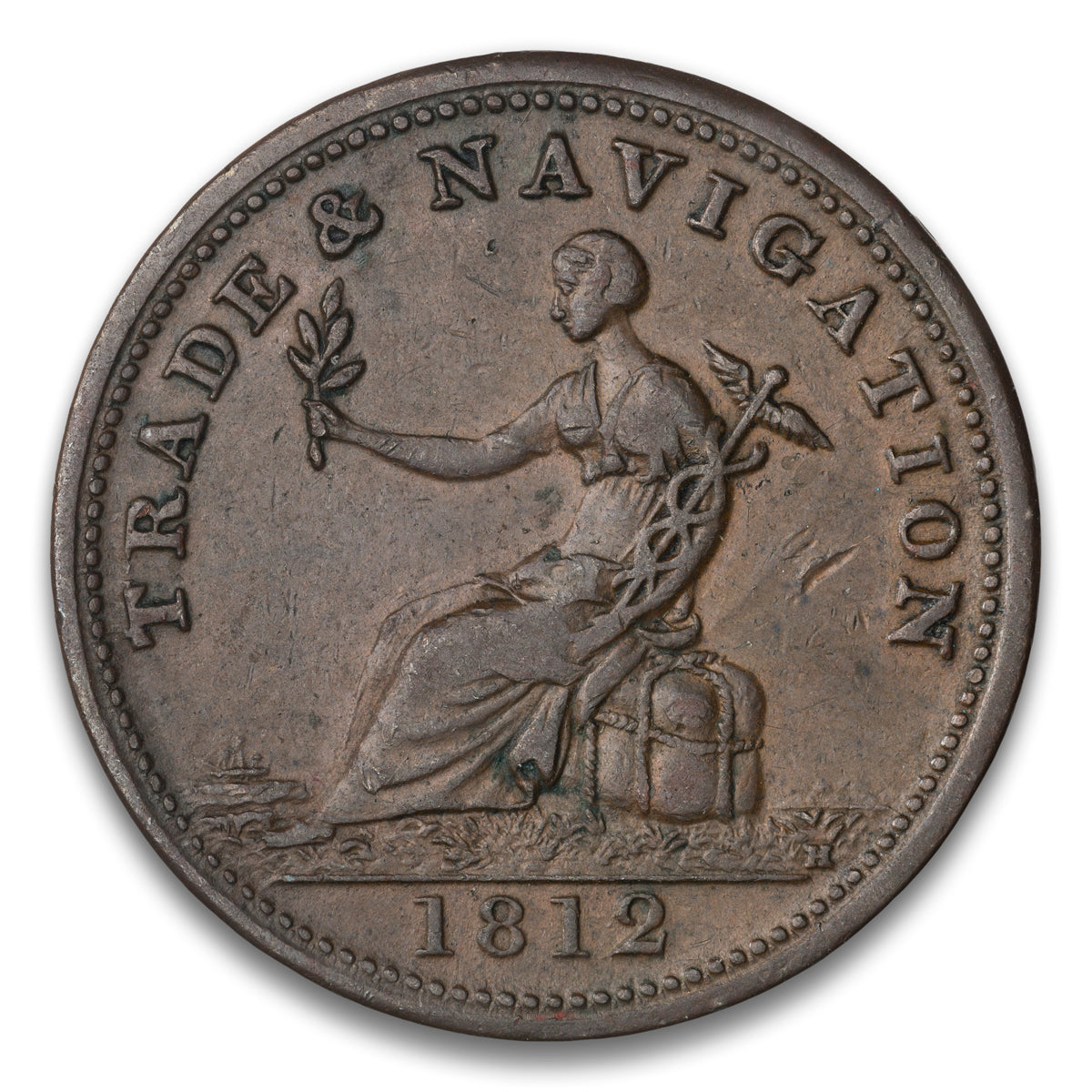 Nova Scotia Pure Copper / Trade & Navigation Base 1/2 penny token 1812