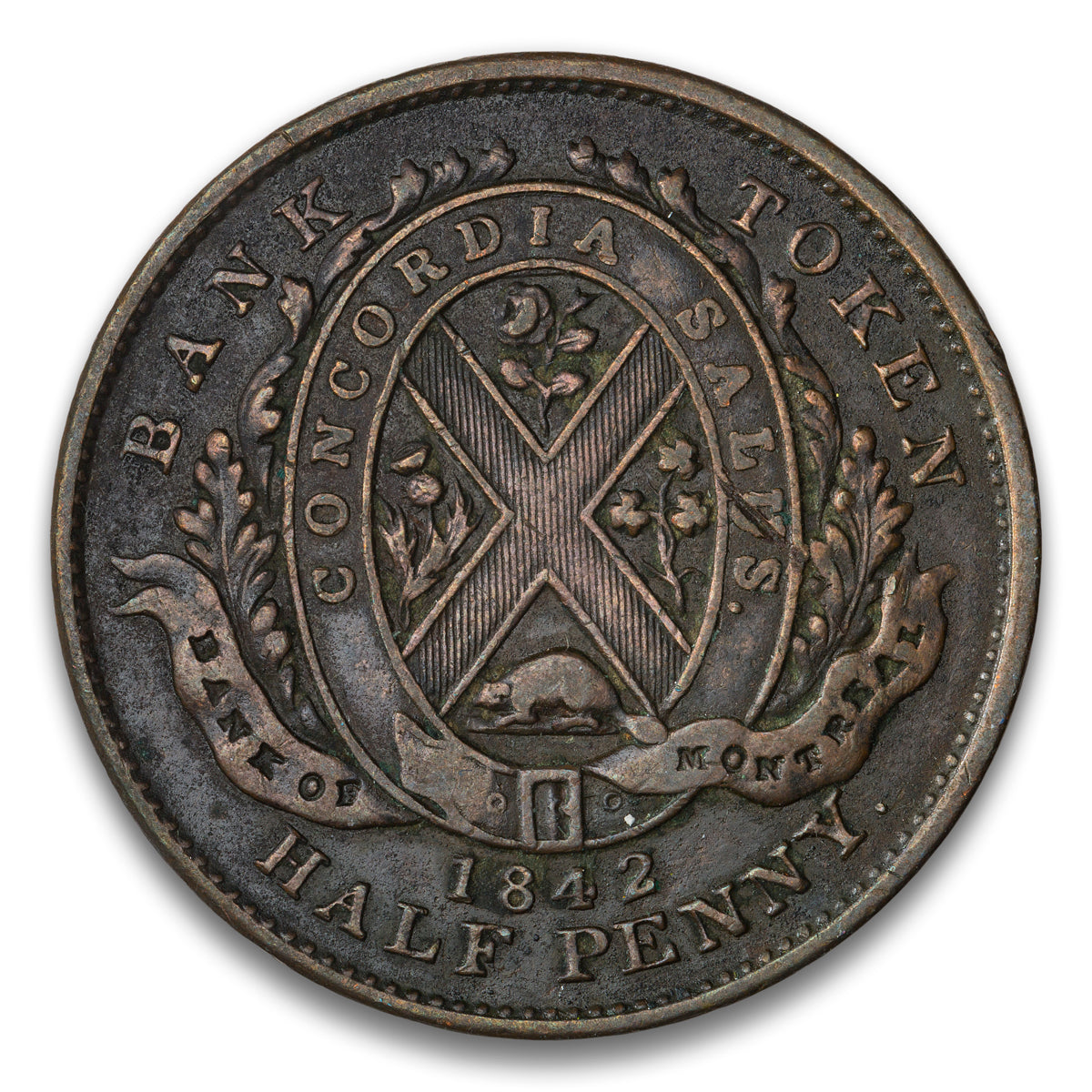 Bank of Montreal Small Trees Base 1/2 penny token 1842