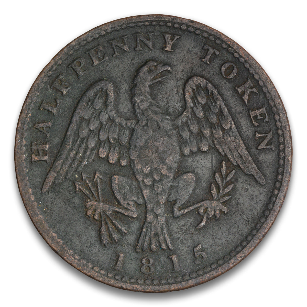 Spread Eagle Clockwise Wreath Base 1/2 penny token 1815
