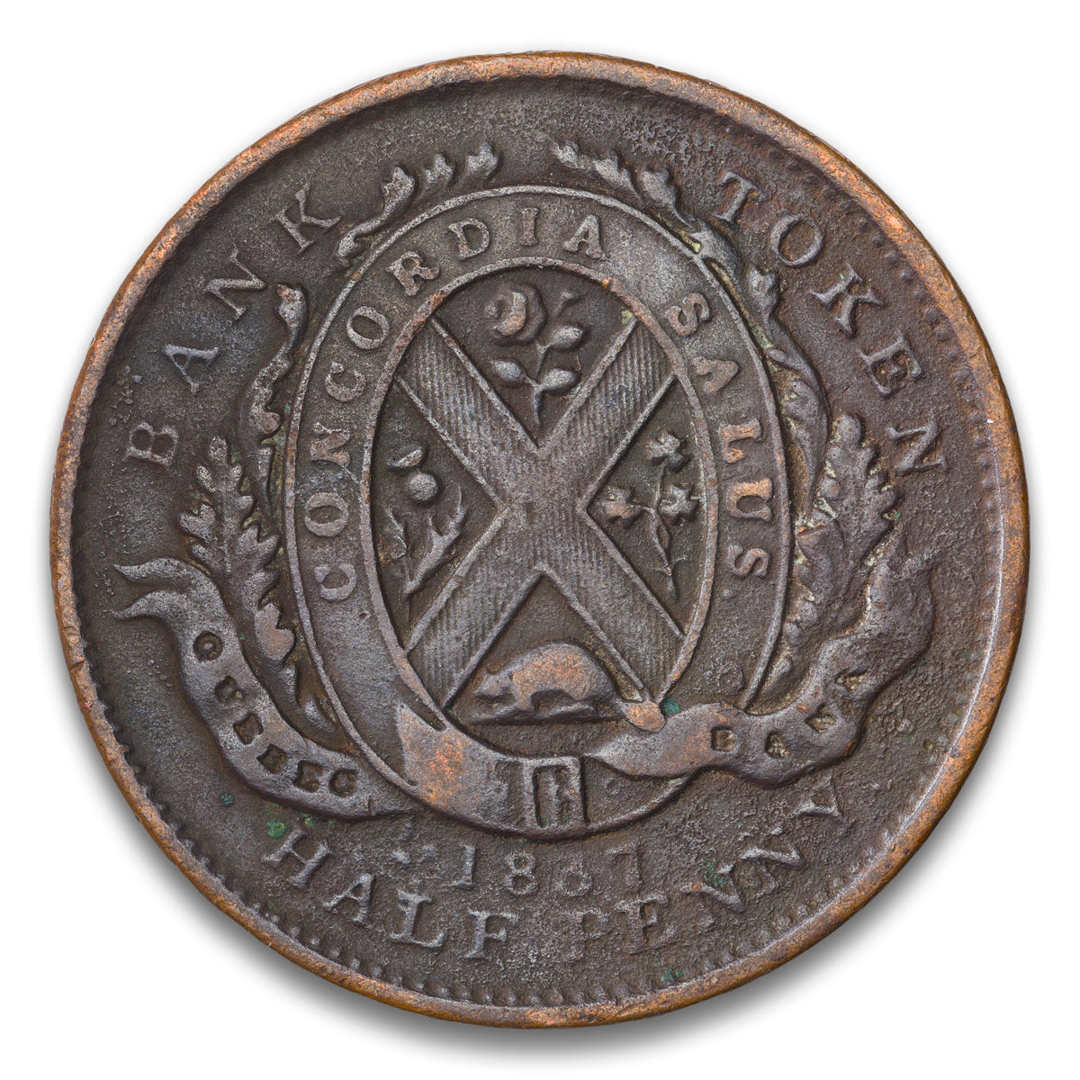 Quebec Bank In Line Base 1/2 penny token 1837