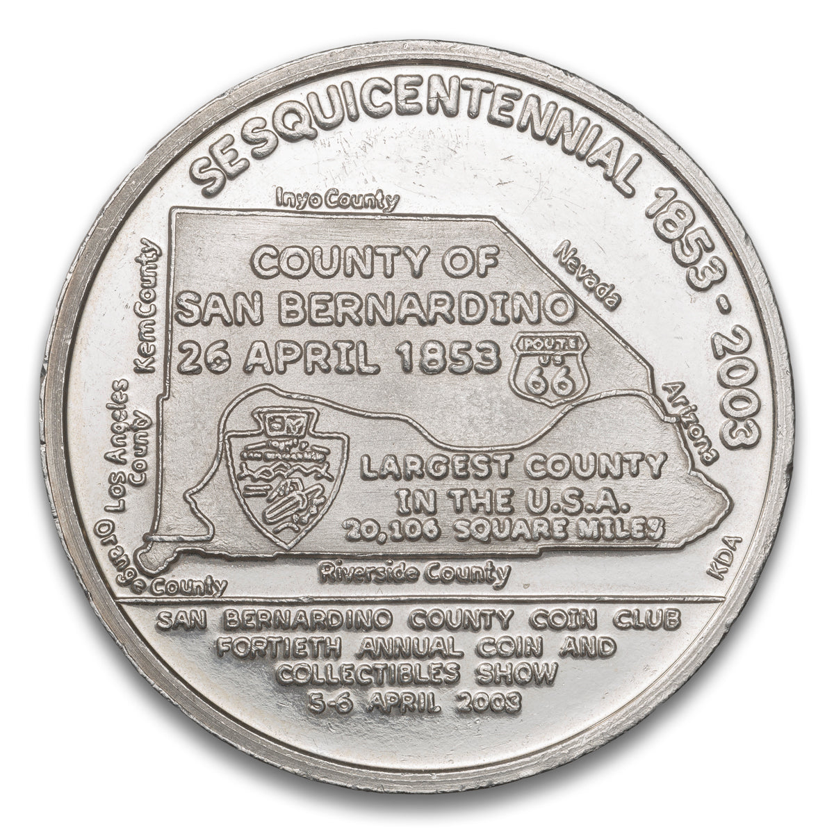 San Bernadino County Coin Club California Silver medal 2003