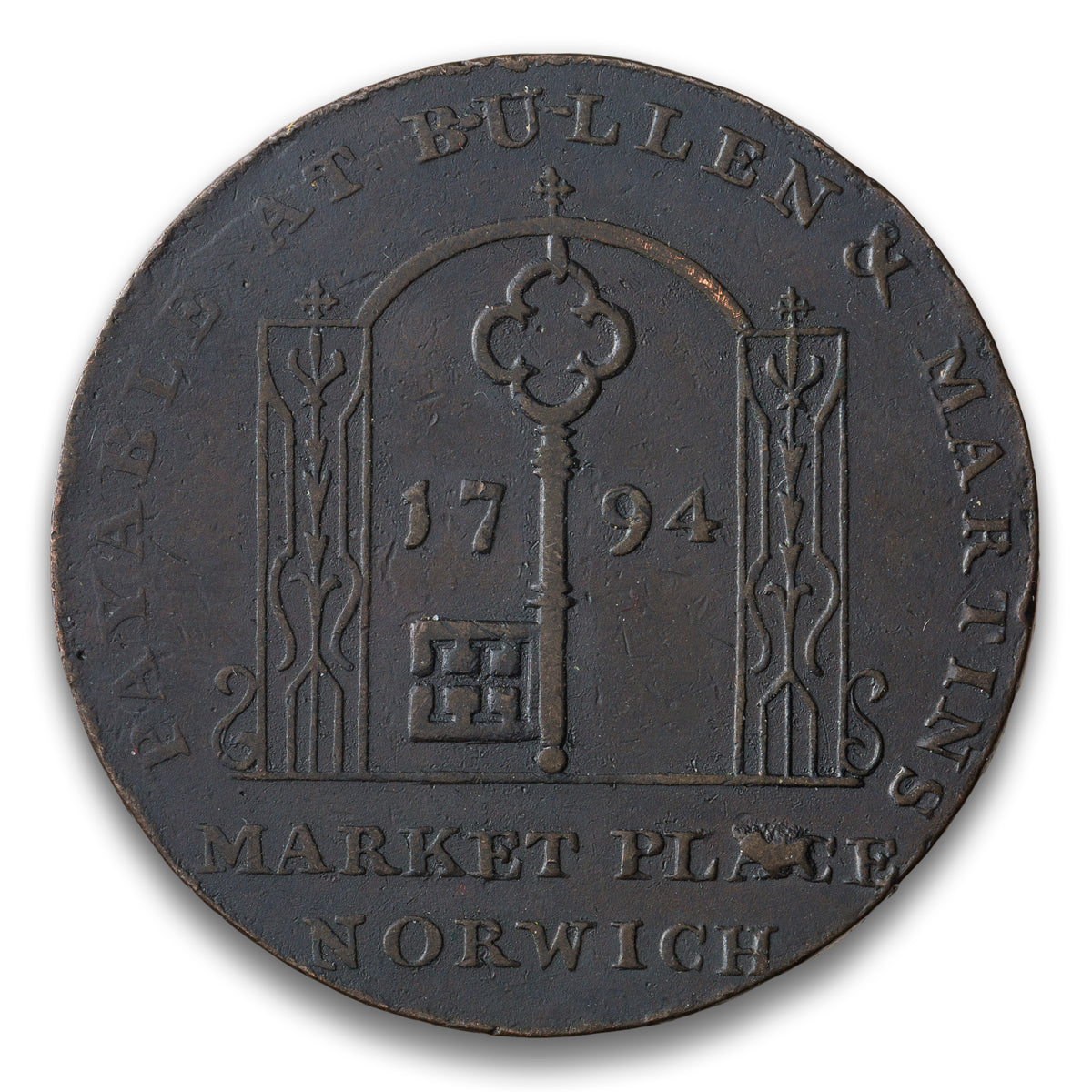 Bullen & Martins Norwich, England Base 1/2 penny token 1794