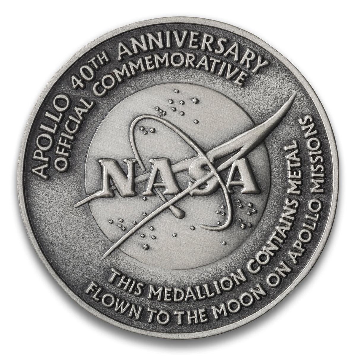 Apollo 40th Anniversary Containing Metal Flown to the Moon Base medal