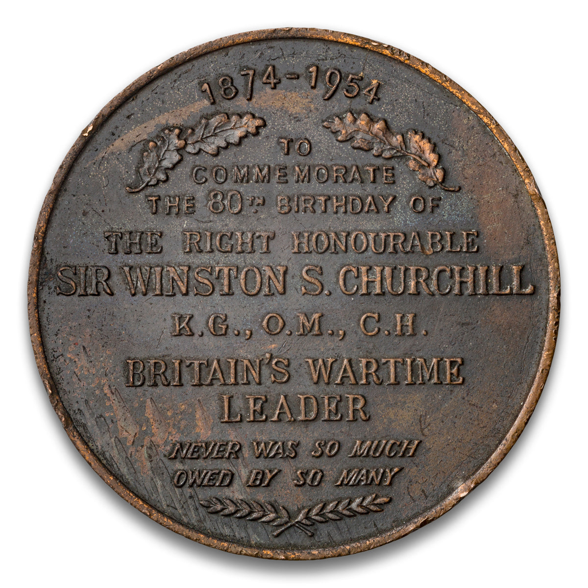 Sir Winston Churchill 80th Birthday Base medal 1874-1954