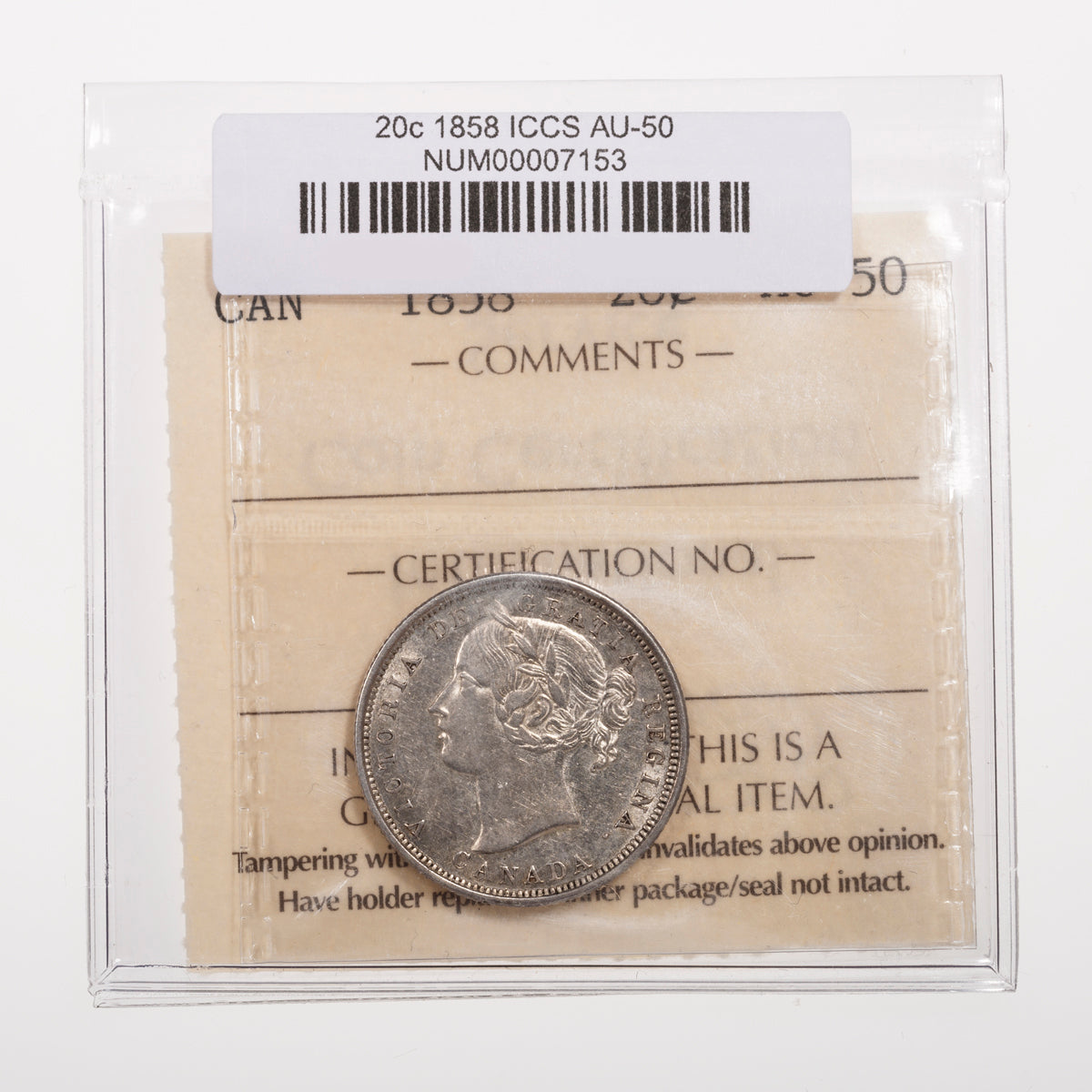 20 Cent 1858 ICCS AU-50